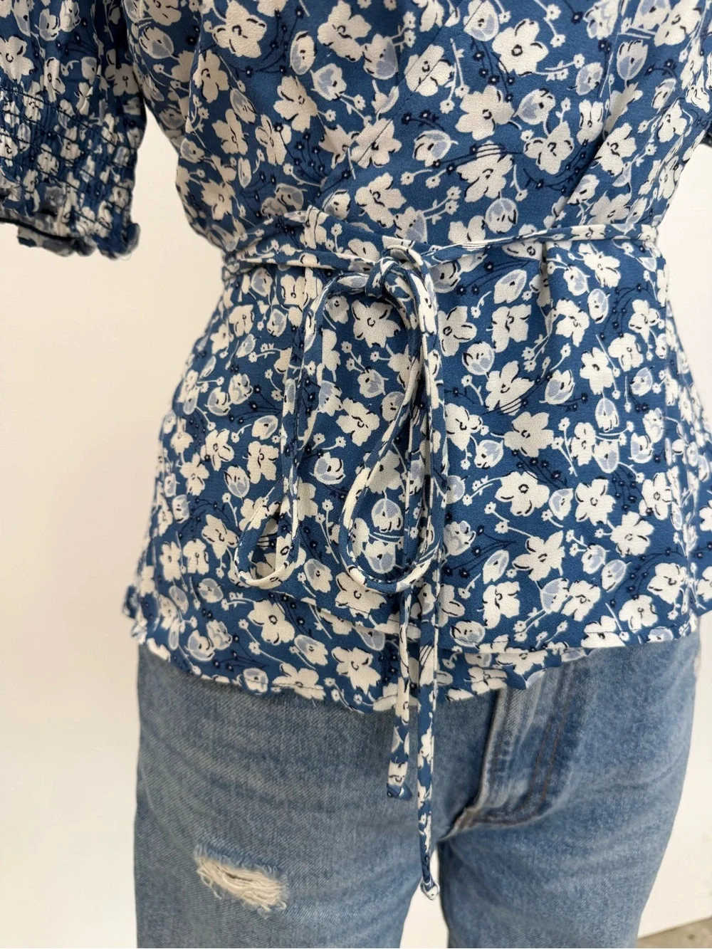 Reformation Blue Floral Poire Top